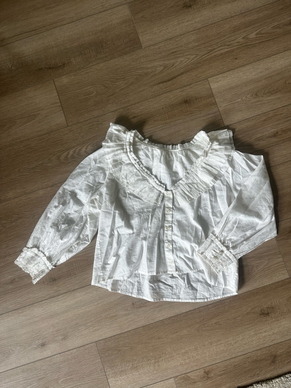 THE GREAT. White Ruffled Button-Front Blouse